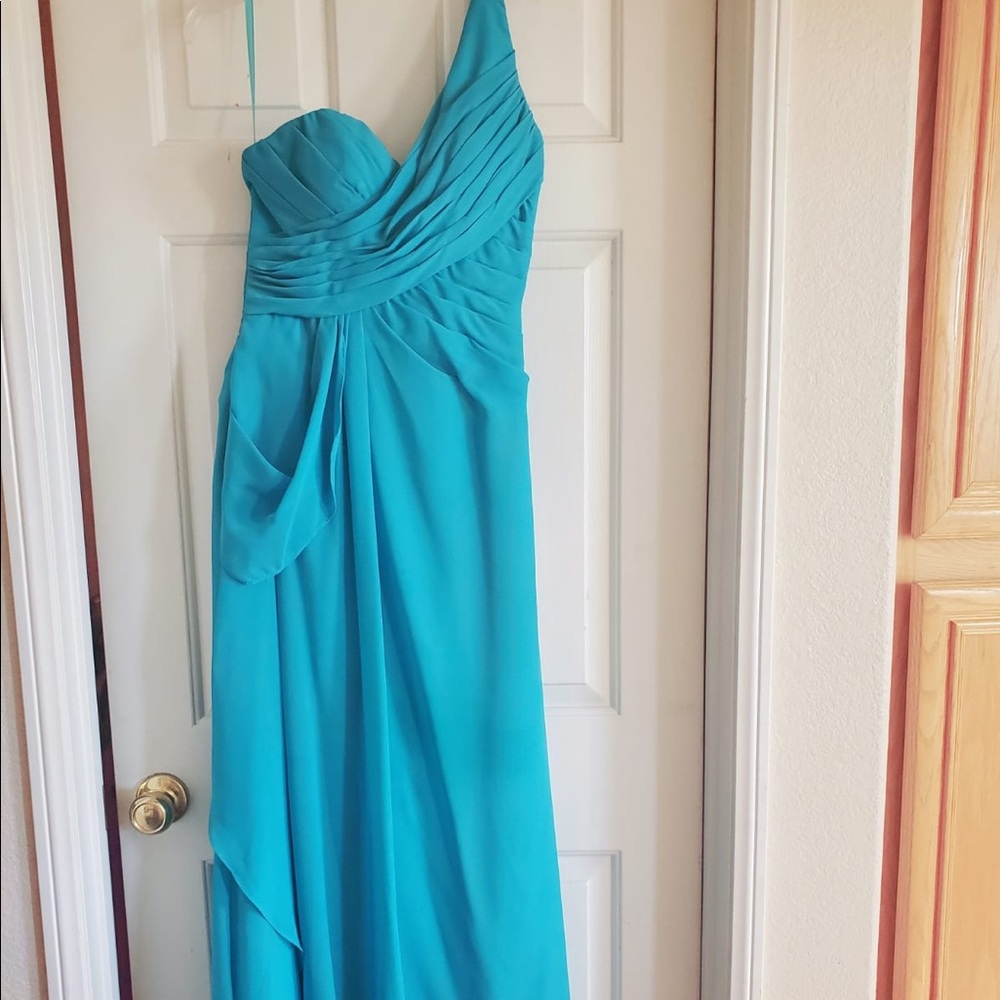 Teal one shoulder full length dress